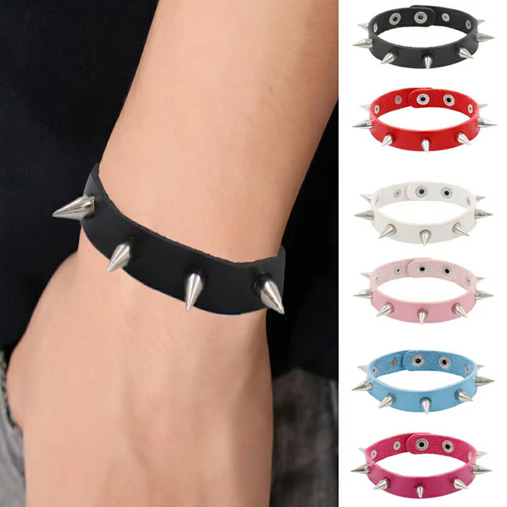 楽天市場】ブラックレザーパンクブレスレット 手首 トゲトゲ スパイク