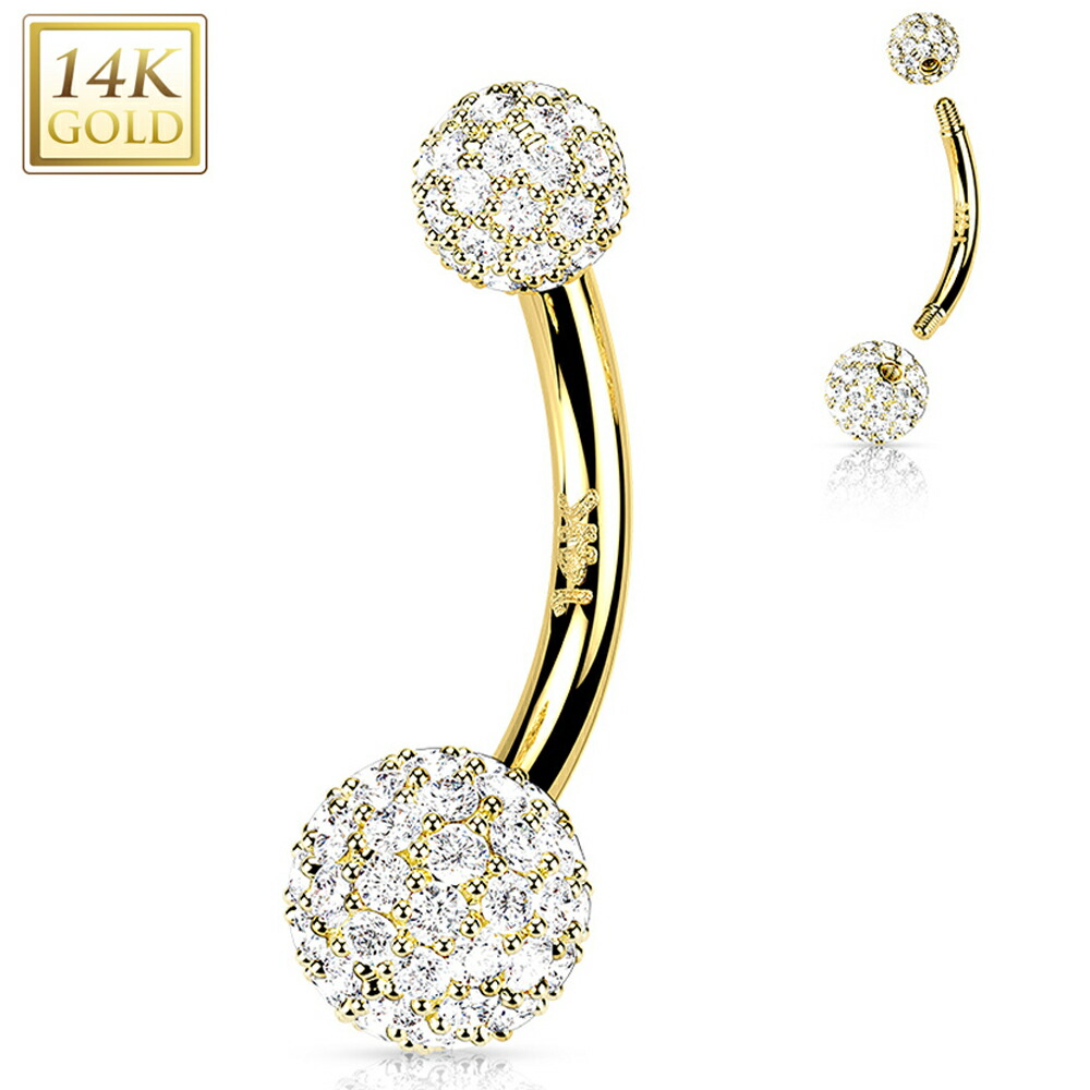 [14K 目じるしあり K14 黄色ゴールド 上半身ピアス] 14金 パベクリスタルボール お臍ピアス 1個売りわたす キラキラ パヴェ ジュエル 石ころ 石付き添い人 キュービックジルコニア 14G 14ゲージ ヘソピアス 臍ピアス レディース 差し上げ物 亭主もち 母の日 おっ母さん 分かりやすい 飾り気のない