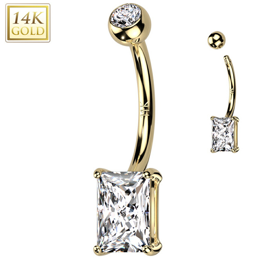 [14K 目じるしあり K14 黄色ゴールド 上半身ピアス] 14金 プリンセスカットクリスタル お臍ピアス 1個売りわたす キラキラ ジュエル 石ころ 石付き添い人 キュービックジルコニア 14G 14ゲージ ヘソピアス 臍ピアス レディース 差し上げ物 亭主もち 母の日 おっ母さん 四辺形 真四角 矩形