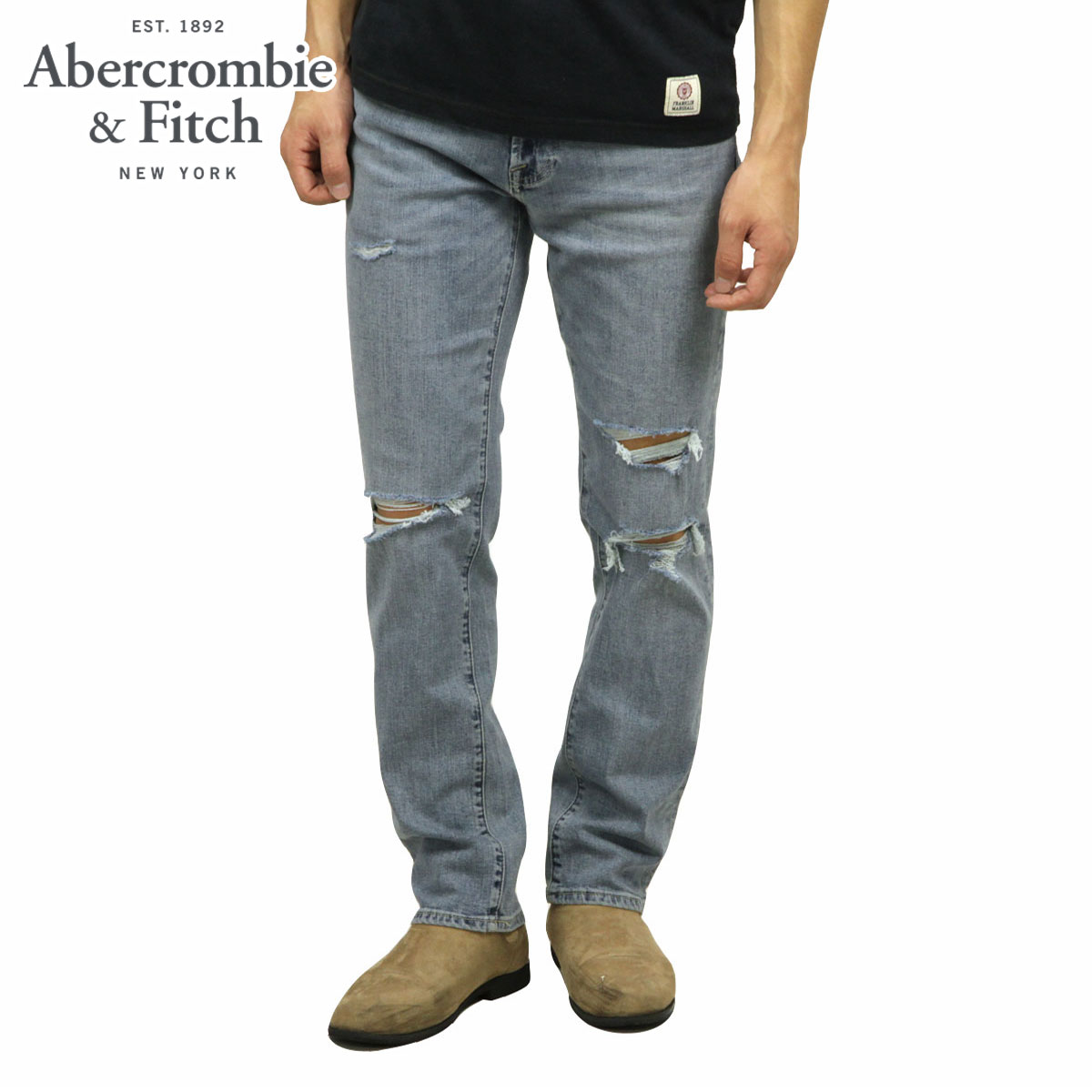 【尖んがり10倍 6/4 20:00～6/11 1:59】 アバクロ デニム メンズ 定め事品 Abercrombie＆Fitch 引っ切りないデニム ジーパン RIPPED STRAIGHT JEANS 131-318-1309-281 父の日 差し上げ物 ラッピング