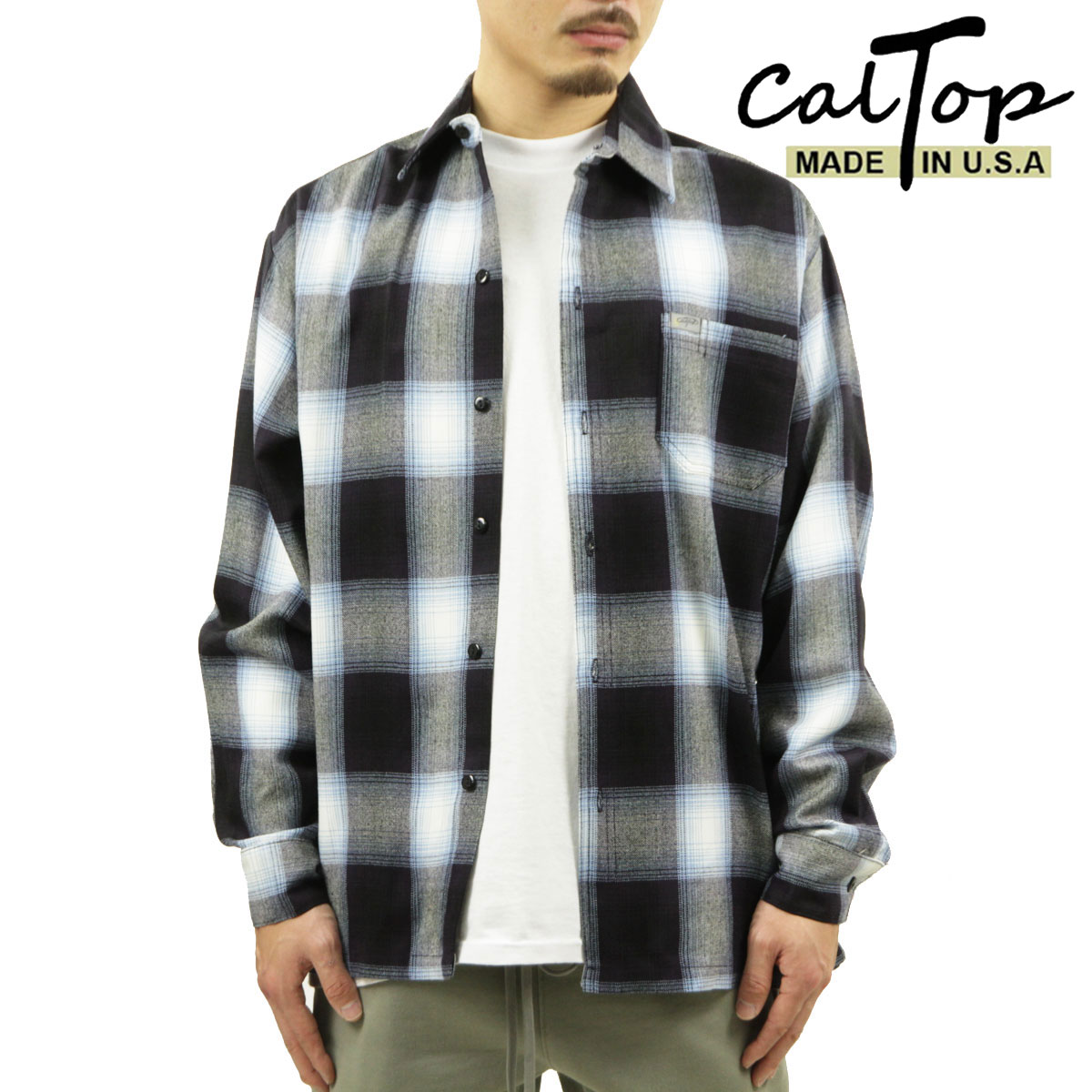 【ポイント10倍 4/4 20:00～4/10 1:59】 キャルトップ 長袖シャツ メンズ 正規品 CALTOP ACRYLIC OMBRE CHECK LONG SLEEVE SHIRTS 長袖 カルトップ チェックシャツ フレネルシャツ ネルシャツ オンブレ オールドスクール 2000LS NAVY / SKY