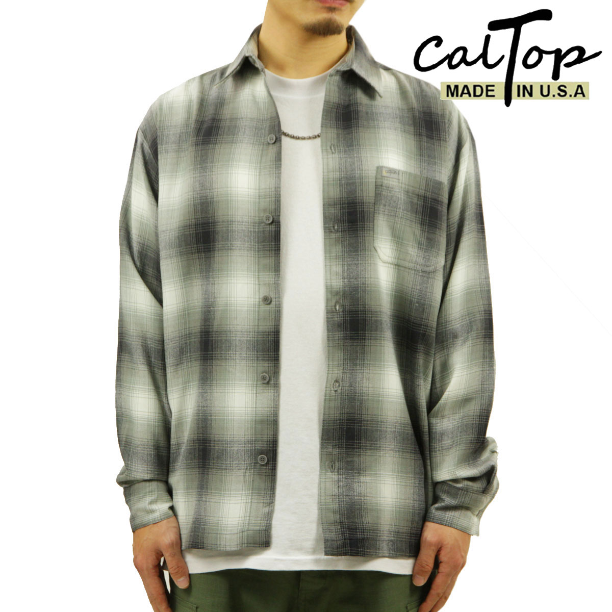 【ポイント10倍 4/4 20:00～4/10 1:59】 キャルトップ 長袖シャツ メンズ 正規品 CALTOP ACRYLIC OMBRE CHECK LONG SLEEVE SHIRTS 長袖 カルトップ チェックシャツ フレネルシャツ ネルシャツ オンブレ オールドスクール 2000LS GREY / WHITE
