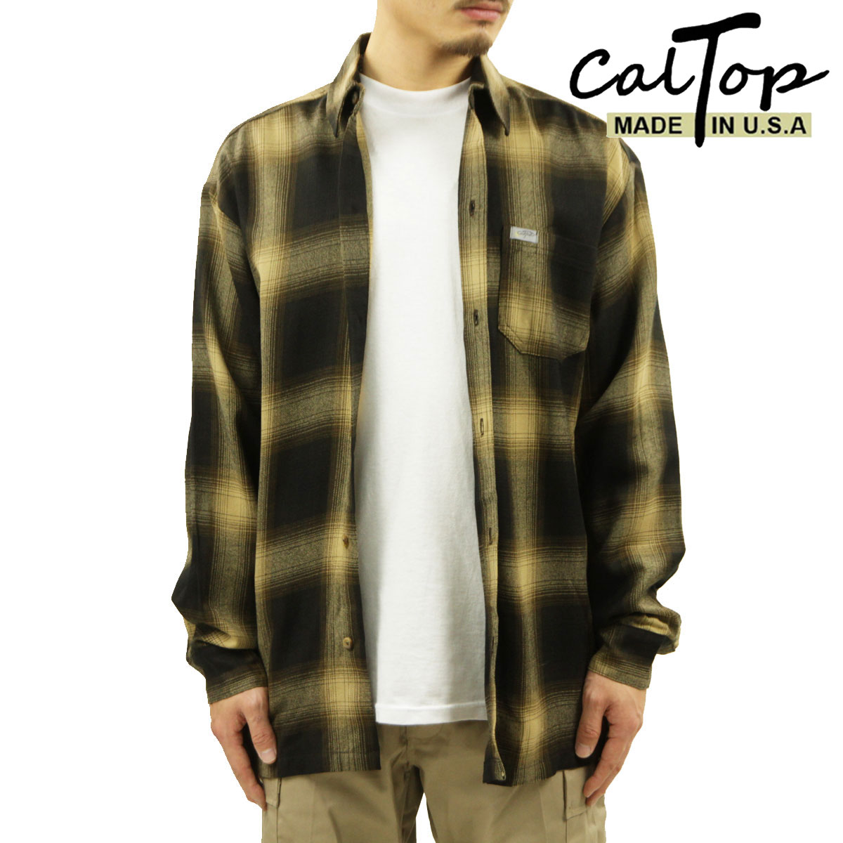 【ポイント10倍 4/4 20:00～4/10 1:59】 キャルトップ 長袖シャツ メンズ 正規品 CALTOP ACRYLIC OMBRE CHECK LONG SLEEVE SHIRTS 長袖 カルトップ チェックシャツ フレネルシャツ ネルシャツ オンブレ オールドスクール 2000LS BROWN / KHAKI