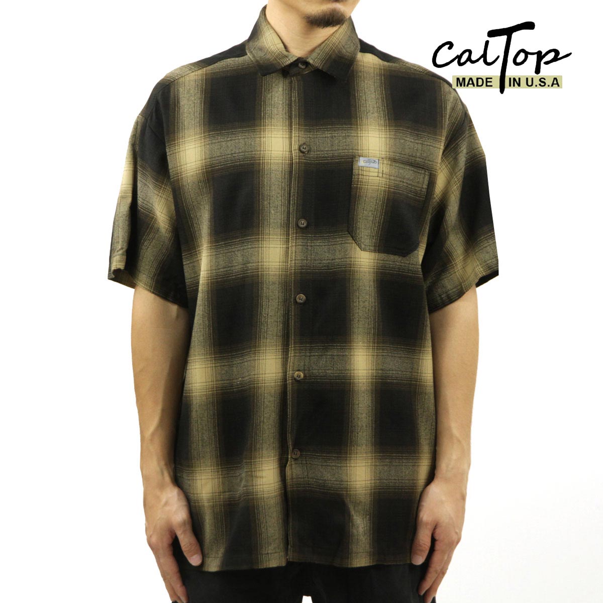 【ポイント10倍 4/14 20:00～4/17 9:59】 キャルトップ メンズ 半袖シャツ 正規品 CALTOP CALTOP ACRYLIC OMBRE CHECK SHORT SLEEVE SHIRTS BROWN / KHAKI 半袖 カルトップ チェックシャツ フレネルシャツ ネルシャツ オンブレ オールドスクール ショートスリーブ 2000SS