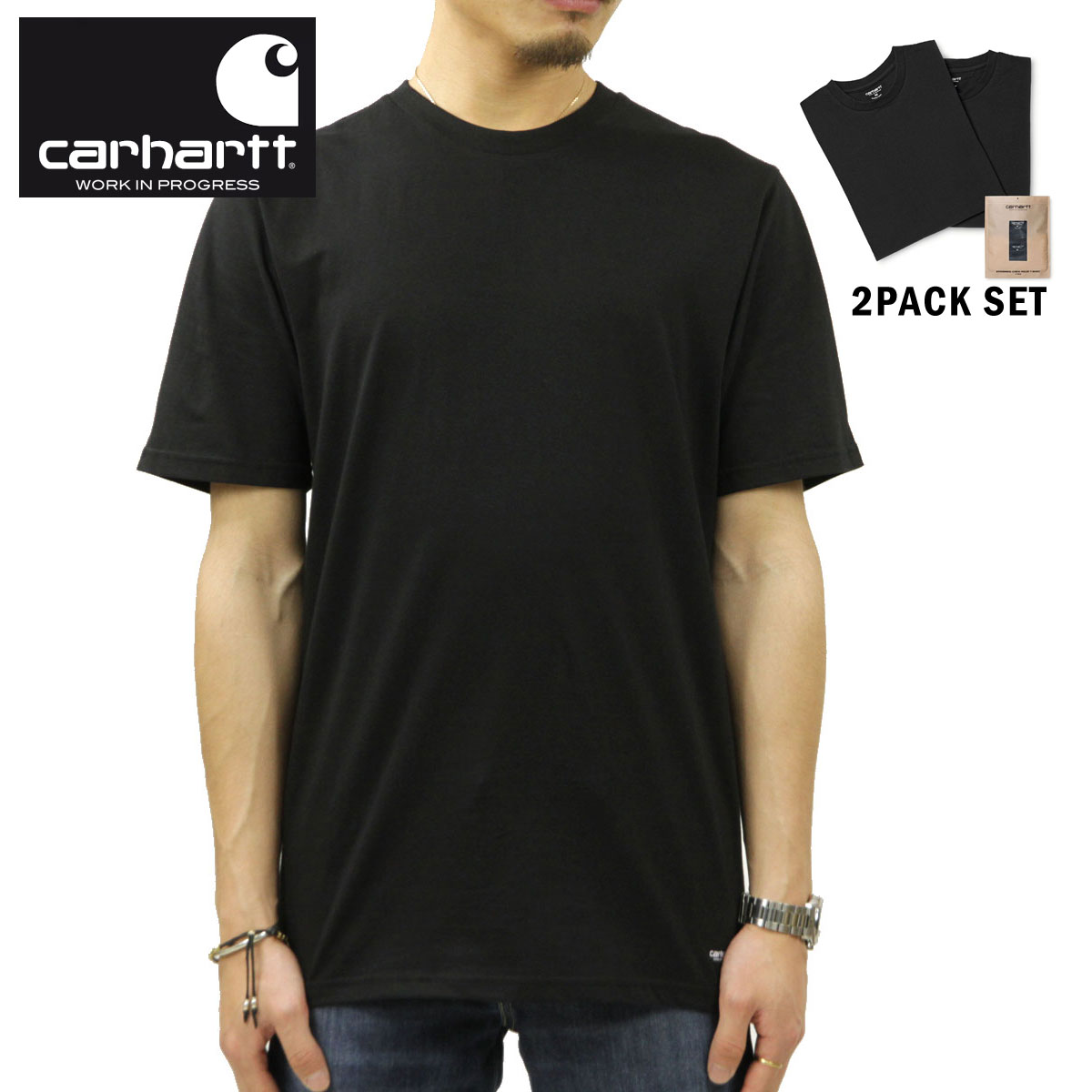 カーハート Tシャツ メンズ 正規販売店 CARHARTT WIP 半袖Tシャツ 2枚組 クルーネックTシャツ STANDARD CREW NECK T-SHIRT 2 PACK BLACK + BLACK I029370 933XX
