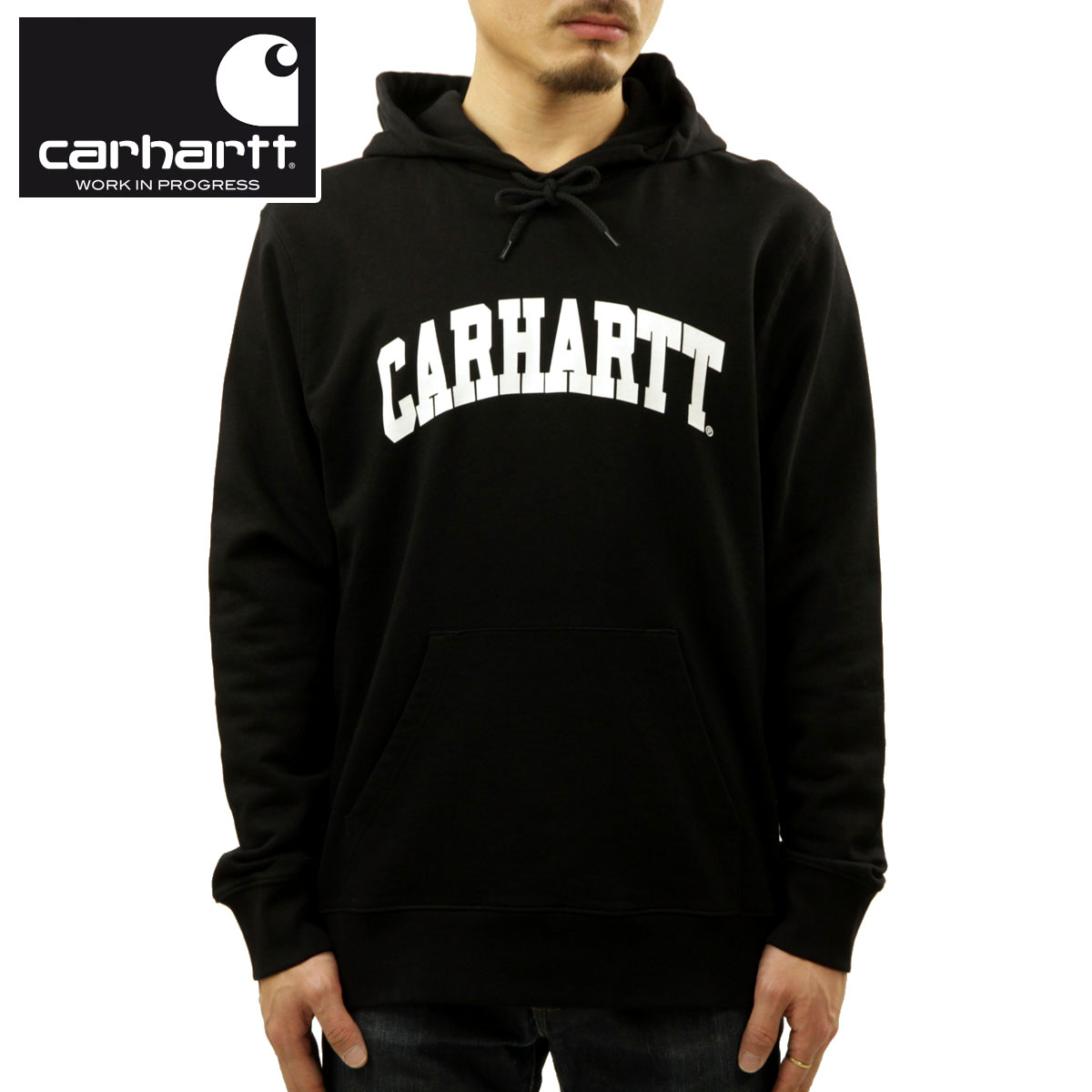 カーハート パーカー メンズ 正規品 CARHARTT WIP プルオーバーパーカー HOODED UNIVERSITY SWEATSHIRT BLACK / WHITE I028958 0D2