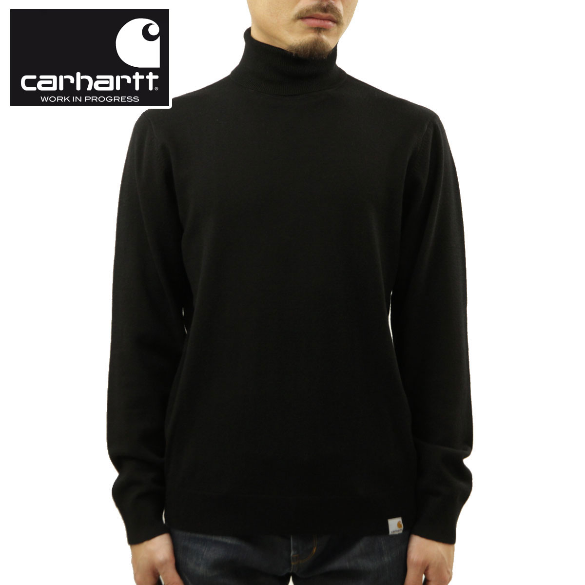 鉄道車両ハート型 スウェーター メンズ 置き目品 CARHARTT WIP クルーネックセーター PLAYOFF TURTLENECK SWEATER BLACK I023368 89 父の日 差し上げ物 ラッピング