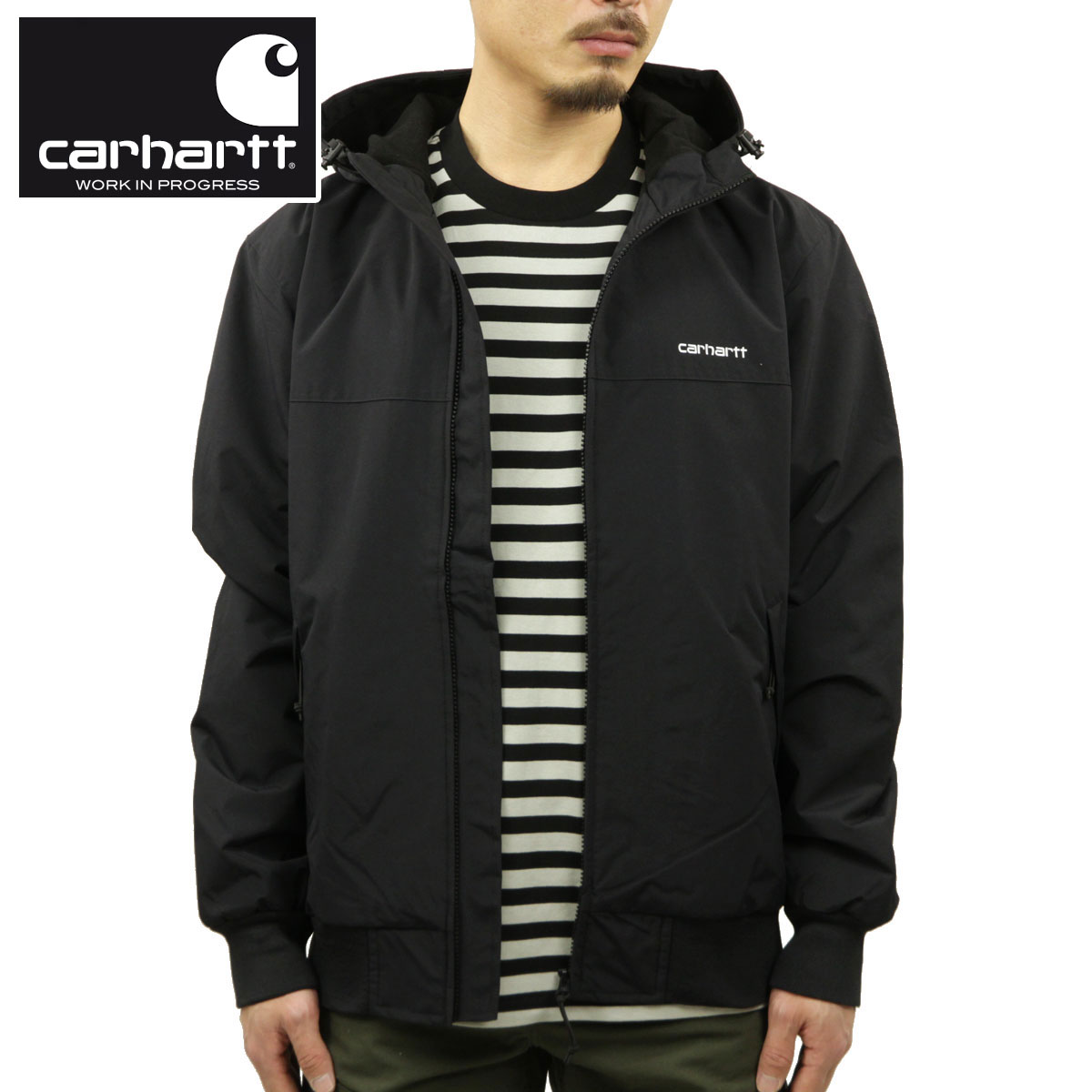 【尖んがり10倍 6/4 20:00～6/11 1:59】 鉄道車両ハート形 アウター メンズ 定まり品 CARHARTT WIP 細工物上衣 HOODED SAIL JACKET BLACK/WHITE I028436 0D2XX 父の日 差し上げ物 ラッピング