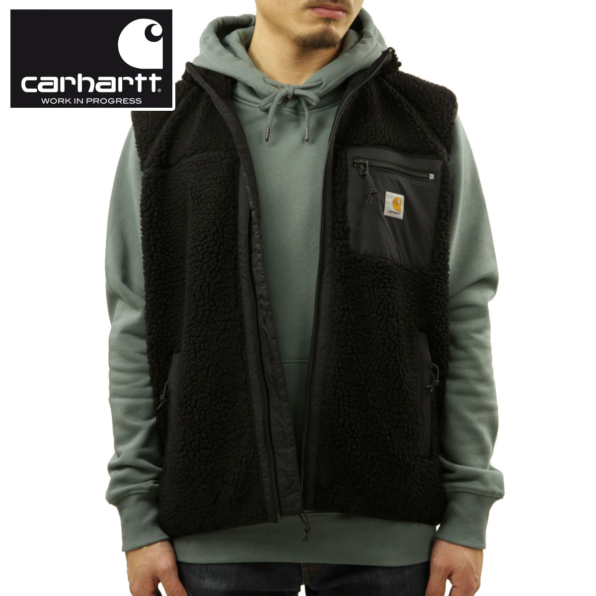 【尖んがり10倍 6/4 20:00～6/11 1:59】 鉄道車両ハート型 より良い メンズ 置き目品 CARHARTT WIP ボアより良い アウター PRENTIS VEST LINER BLACK/BLACK I035698 00EXX 父の日 差し上げ物 ラッピング