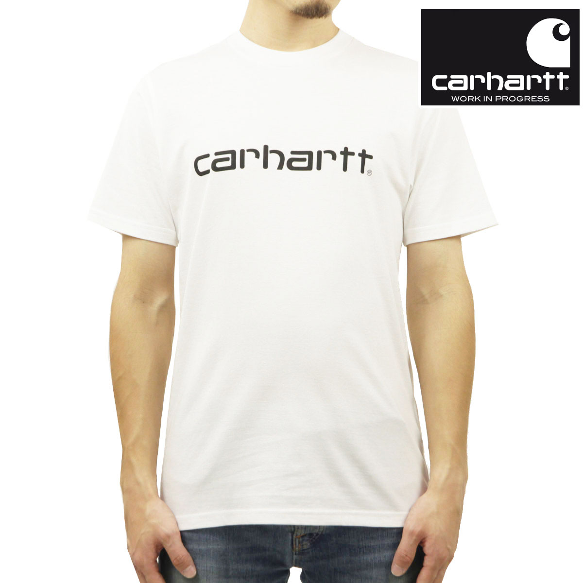 鉄道車両ハート型 プルオーバー メンズ 置き目品 CARHARTT WIP 半袖プルオーバー ロゴタイプ 労働者の一団のど首 S/S SCRIPT T-SHIRT WHITE / BLACK I031047 00AXX 父の日 差し上げ物 ラッピング