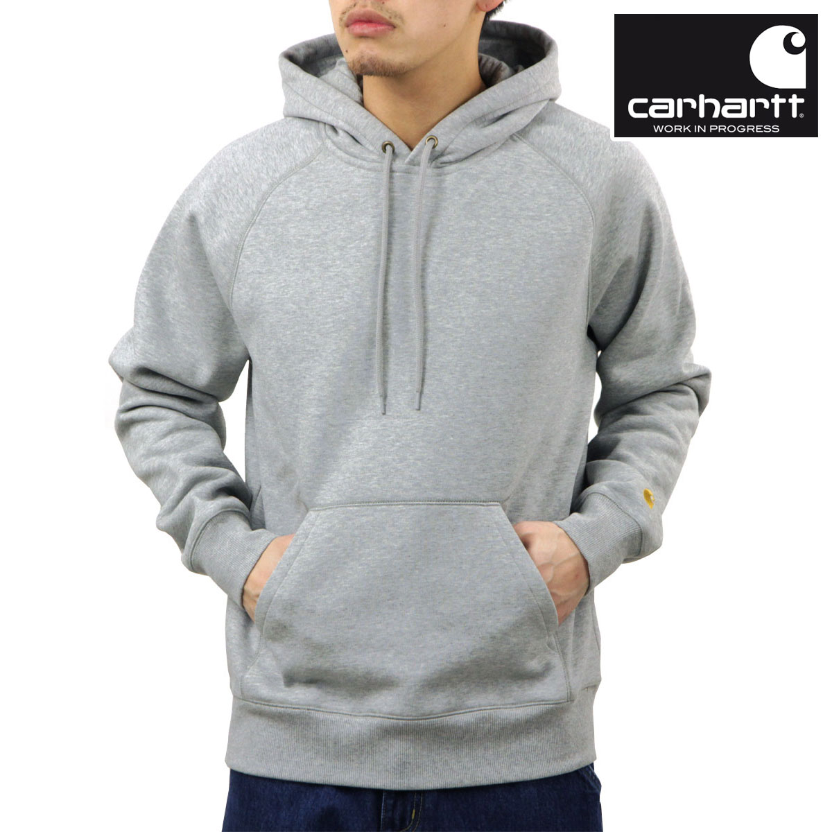 【ポイント10倍 4/4 20:00～4/10 1:59】 カーハート メンズ パーカー 正規品 CARHARTT WIP プルオーバー ロゴ フーディー HOODED CHASE SWEATSHIRT PULLOVER PARKA GREY HEATHER / GOLD I033661 00MXX