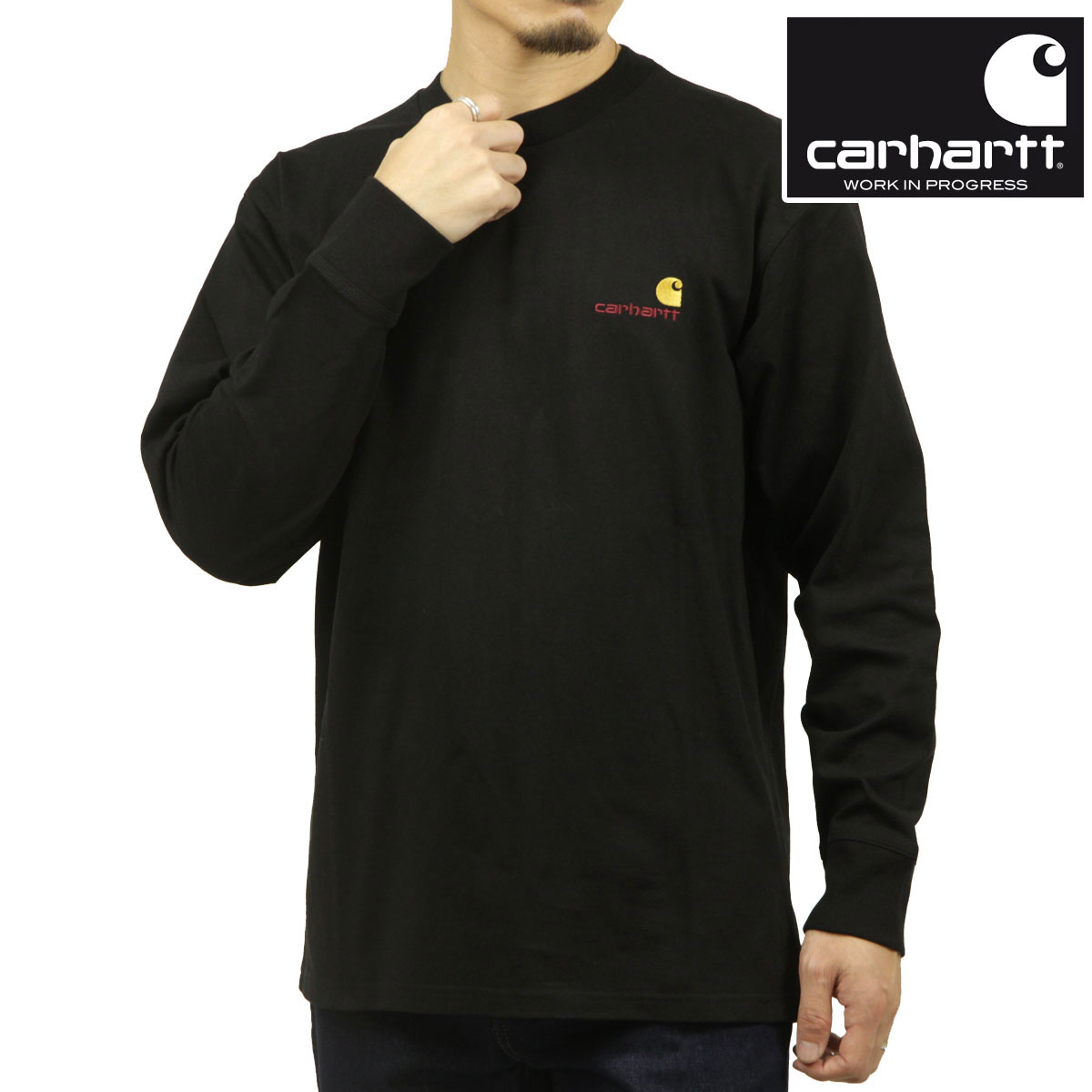 【ポイント10倍 4/4 20:00～4/10 1:59】 カーハート メンズ 長袖Tシャツ 正規品 CARHARTT WIP クルーネック ロゴ ロンT LONG SLEEVE AMERICAN SCRIPT T-SHIRT BLACK I029955 89XX