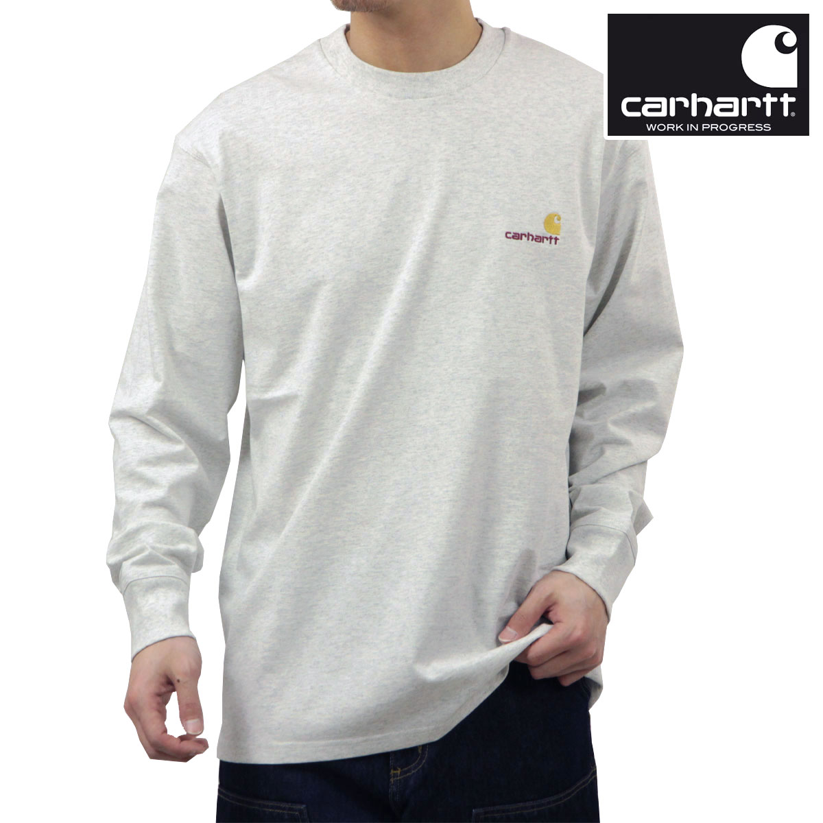 【ポイント10倍 4/4 20:00～4/10 1:59】 カーハート メンズ 長袖Tシャツ 正規品 CARHARTT WIP クルーネック ロゴ ロンT LONG SLEEVE AMERICAN SCRIPT T-SHIRT ASH HEATHER I029955 482XX