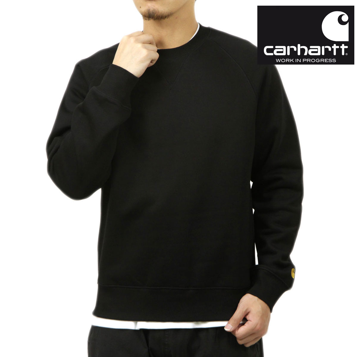 鉄道車両ハート形 メンズ 流汗 置き目品 CARHARTT WIP 労働者の一団素っ首 調教師 CHASE SWEATSHIRT BLACK/GOLD I033660 00FXX 父の日 差し上げ物 ラッピング