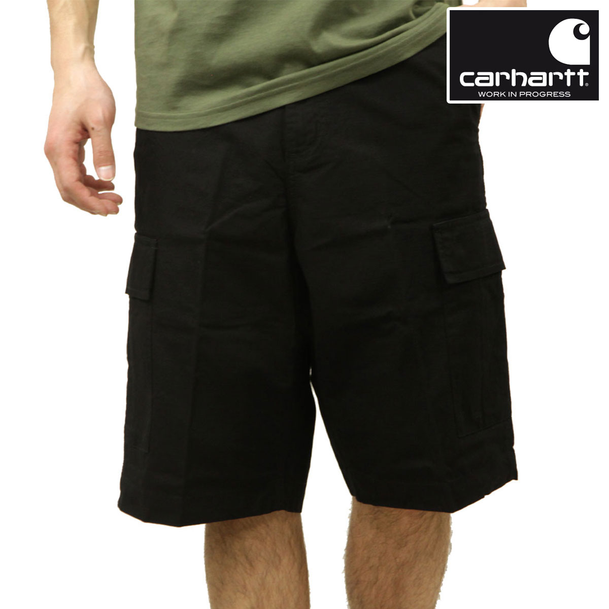【ポイント10倍 4/4 20:00～4/10 1:59】 カーハート メンズ ショートパンツ 正規品 CARHARTT WIP カーゴパンツ ハーフパンツ REGULAR CARGO SHORT PANTS`COLUMBIA`RIPSTOP BLACK RINSED I028246 8902