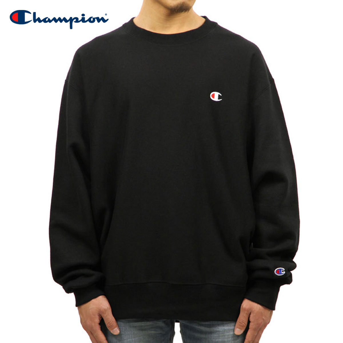 【尖んがり10倍 6/4 20:00～6/11 1:59】 はやりっ子 CHAMPION 置き目品 メンズ リバースウィーブ 流汗 REVERSE WEAVE HEAVYWEIGHT 12薬局衡オンス CREW SWEAT GF70 BLACK 父の日 差し上げ物 ラッピング