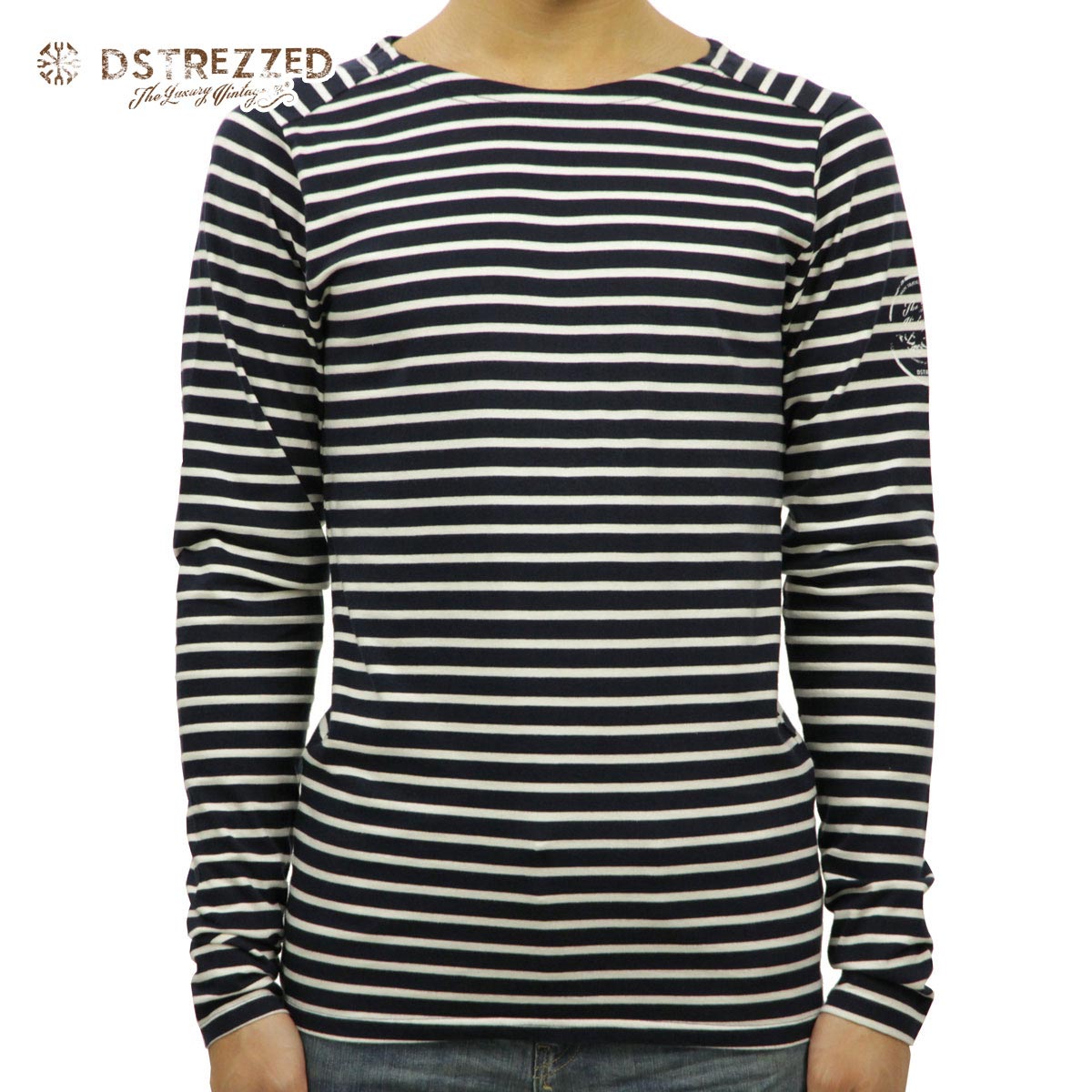 ディストレス ロンT メンズ 正規販売店 DSTREZZED 長袖Tシャツ Crew l/s Y/D stripe 202216 49/2 D00S20