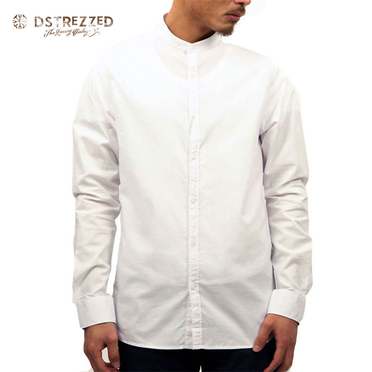 ディストレス シャツ メンズ 正規販売店 DSTREZZED 長袖シャツ BAND COLLAR OXFORD SHIRT WHITE 303084 1 D00S15