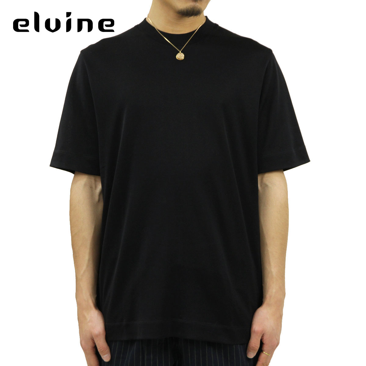 【ポイント10倍 7/19 20:00~7/26 1:59】 エルバイン Tシャツ メンズ 正規販売店 elvine 半袖Tシャツ 無地 コットンクルーネックTシャツ NOLEN COTTON CREW NECK TEE 330214 110 BLACK|ブランド品セレクトショップ MIXON