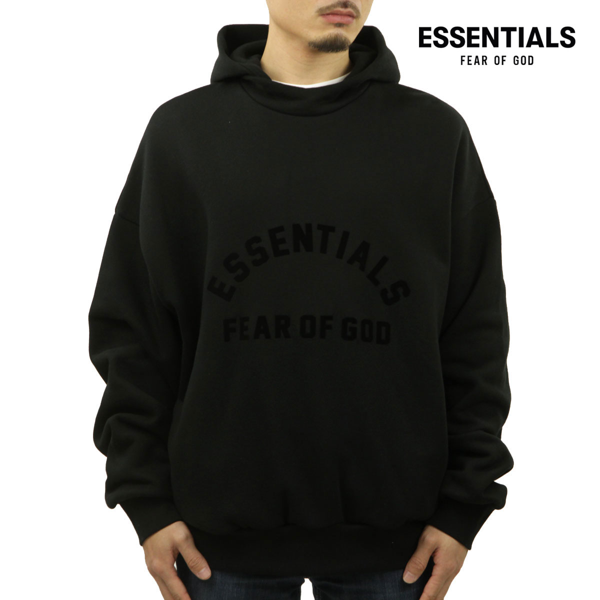 フィアオブゴッド fog essentials メンズ パーカー 置き目品 FEAR OF GOD ティーシャツ フーディー ロゴタイプ ESSENTIALS FEAR OF GOD BONDING HOODIE JET BLACK 父の日 差し上げ物 ラッピング