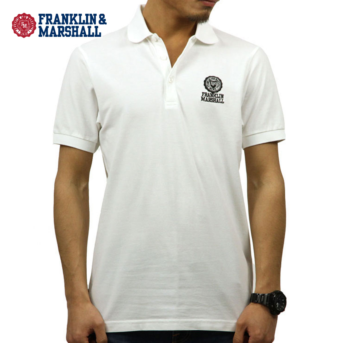 フランクリン マーシャル ポロシャツ 正規販売店 FRANKLIN＆MARSHALL 半袖ポロシャツ POLO SHIRT WHITE POMF130AN 4061 0391 D00S15