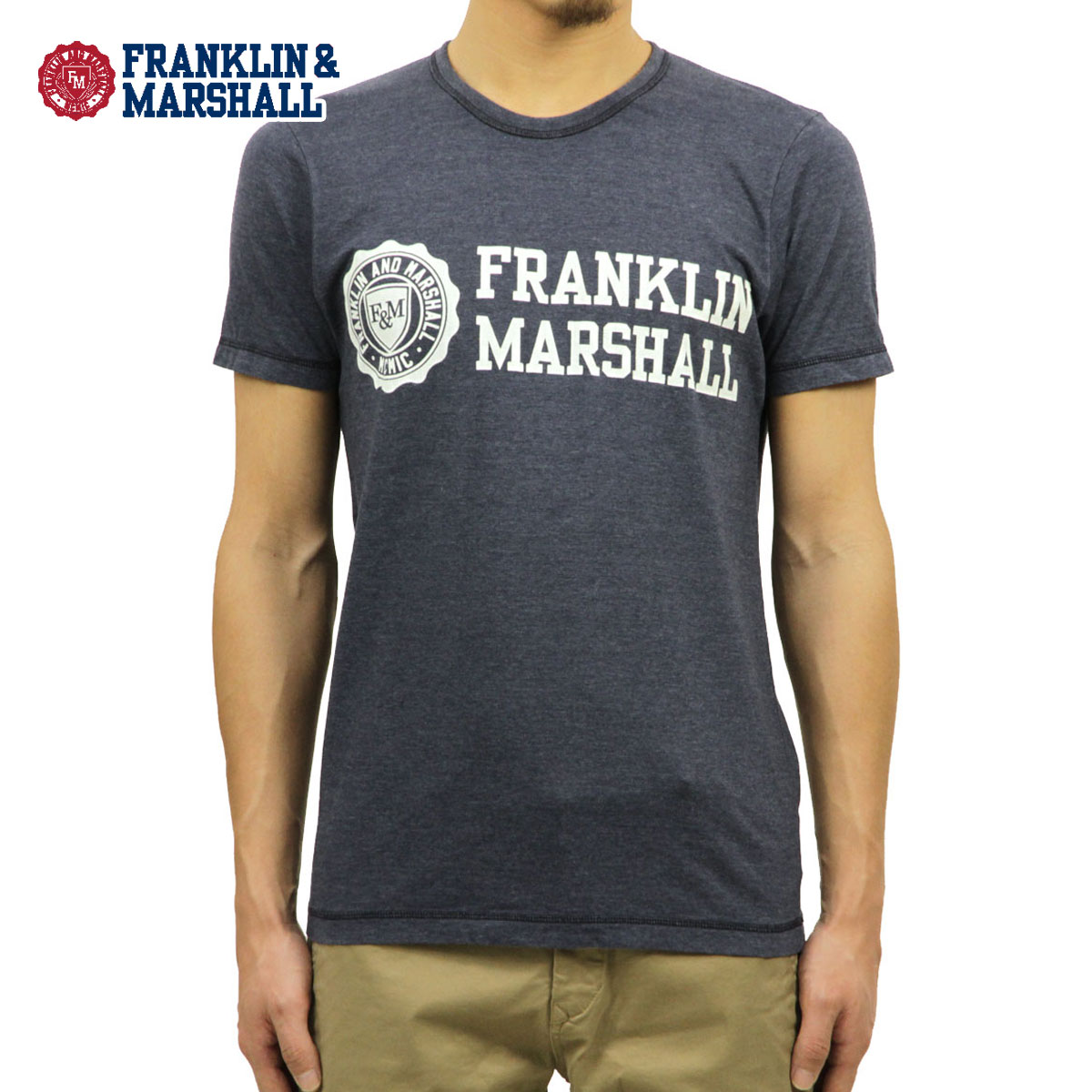 フランクリン マーシャル プルオーバー 置き目売りわたす店 FRANKLIN＆MARSHALL 半袖プルオーバー 労働者の一団のど首 LOGO TEE NAVY TSMF182AN 45181 4010 父の日 差し上げ物 ラッピング