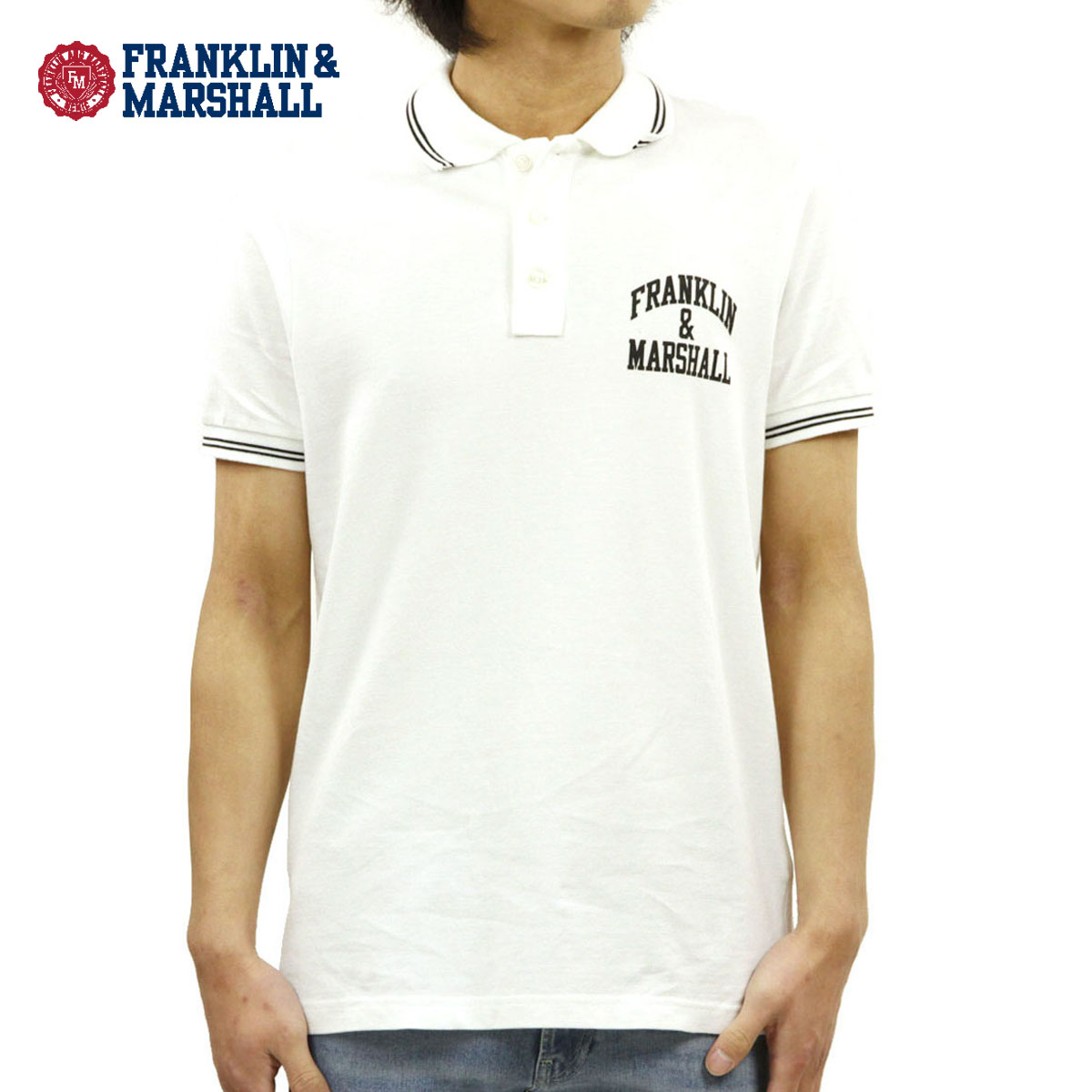 フランクリン マーシャル スポーツシャツ メンズ 置き目売りわたす店 FRANKLIN＆MARSHALL 半袖スポーツシャツ LOGO POLO SHIRTS POMF401AN F391 WHITE 父の日 差し上げ物 ラッピング