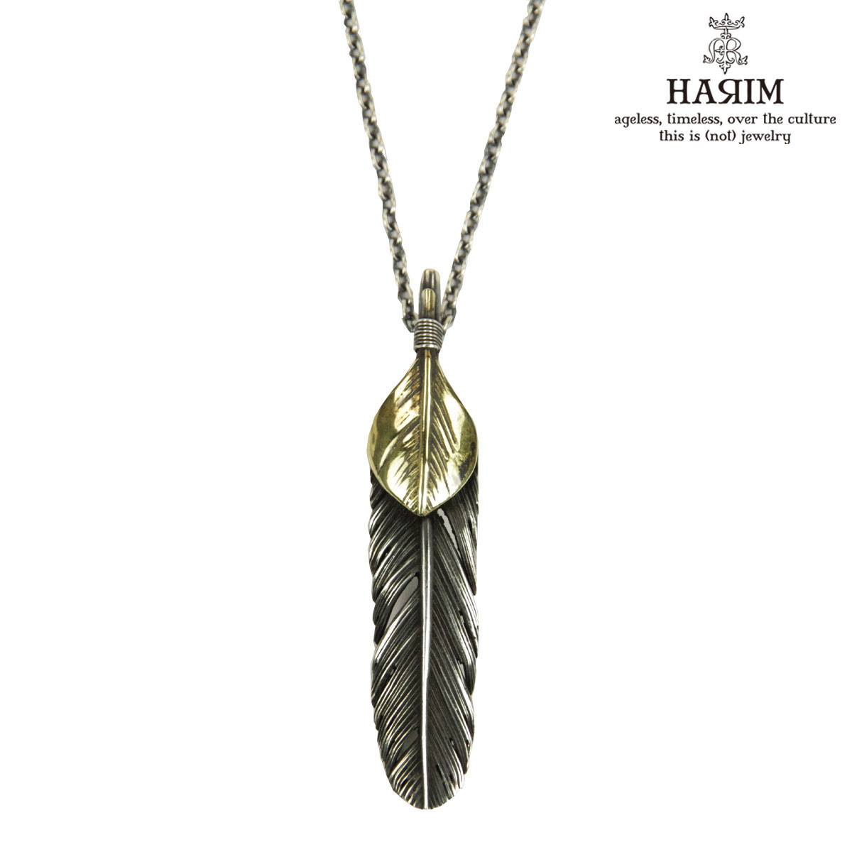 ハリム メンズ レディース ネックレス 正規販売店 HARIM フェザー FEATHER CENTER S GP HRP120SPBR OX SILVER BR CUSTOM 925 OXIDIZED BLACK NECKLACE SET