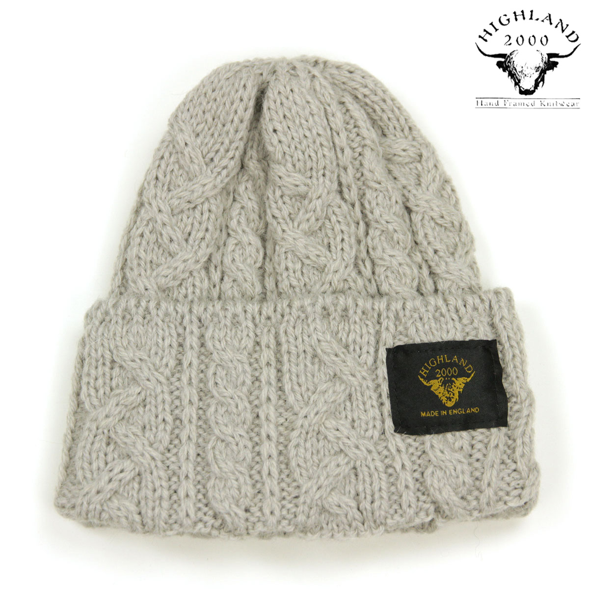 ハイランド2000 ニットキャップ メンズ 正規品 HIGHLAND2000 アルパカ 帽子 ニット帽 ボブキャップ ORIGINAL 016 CABLE KNIT BOBCAP ALPACA REGULAR LIGHT GREY