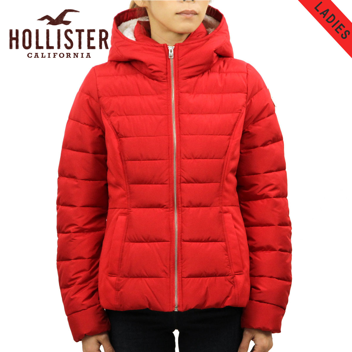 hollister red puffer jacket