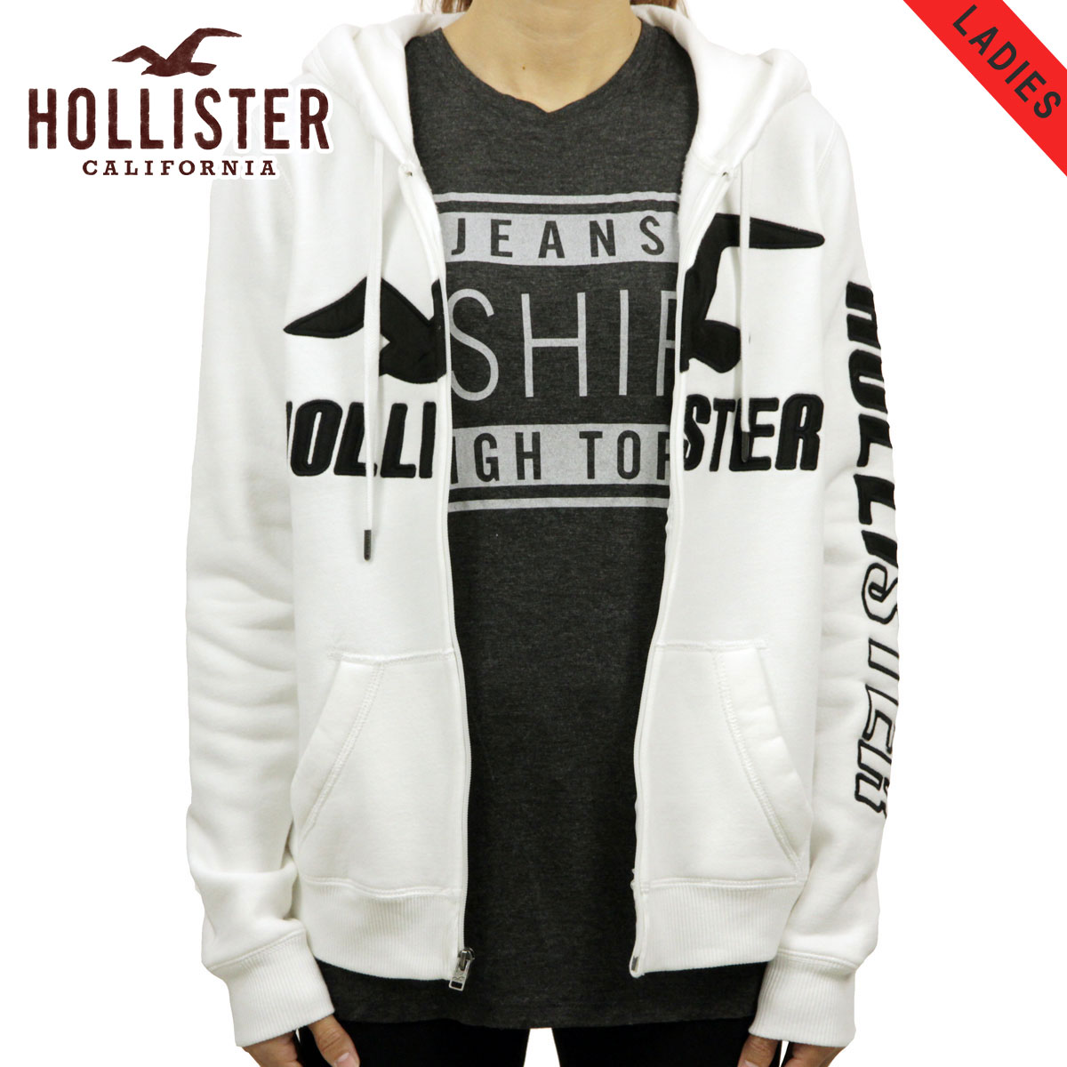 hollister logo full zip hoodie