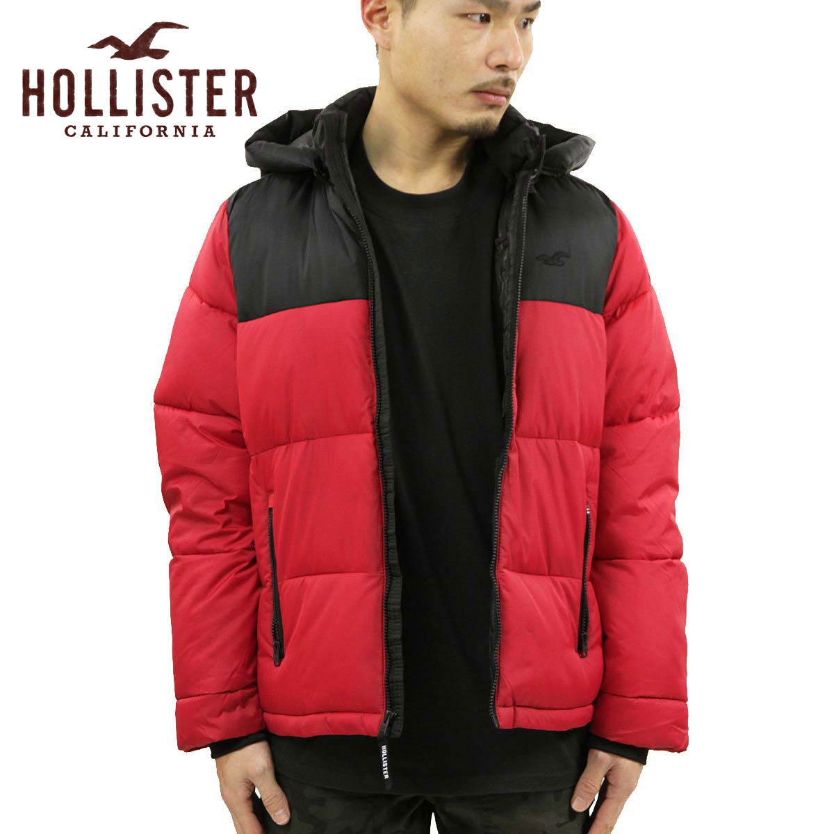 hollister mockneck puffer jacket red