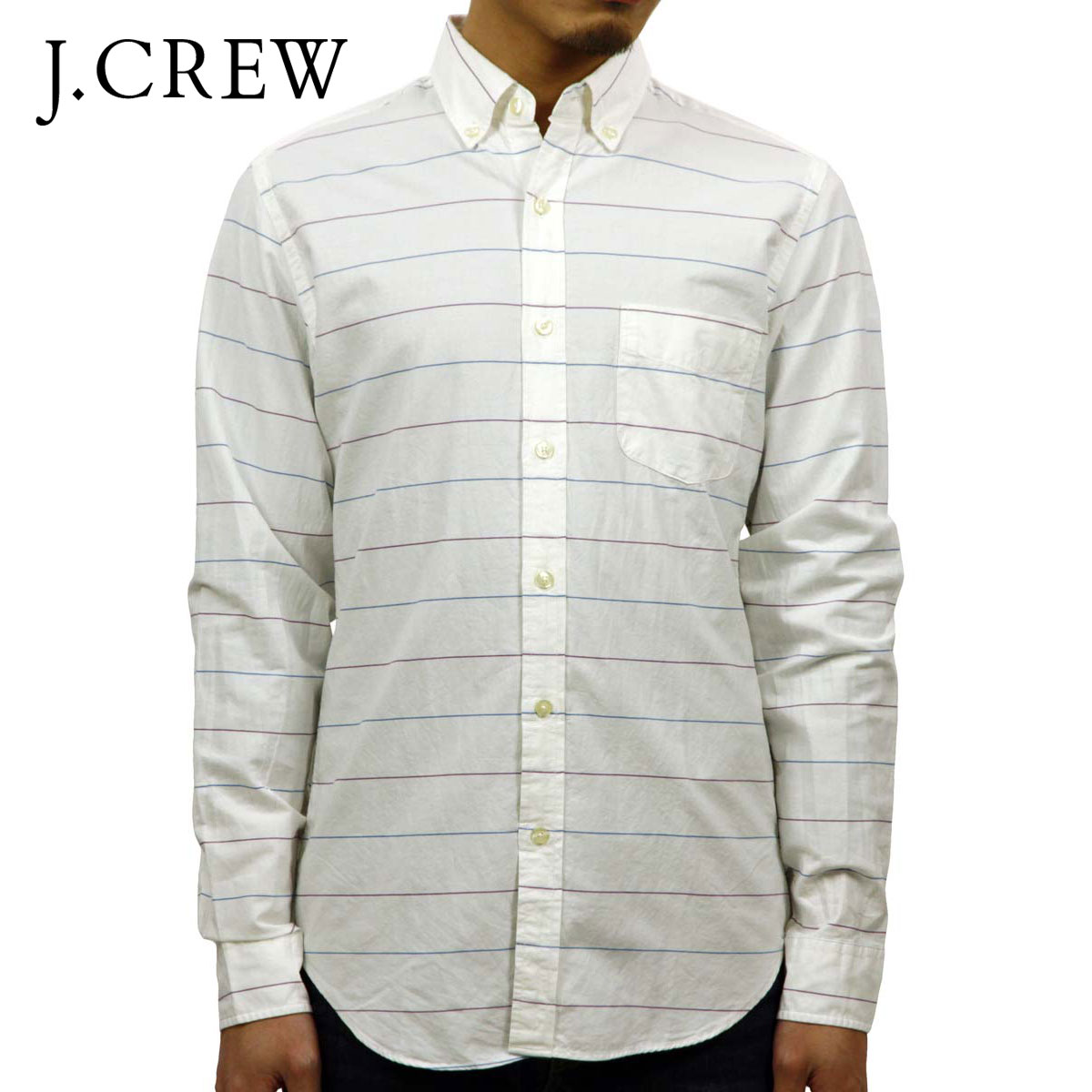 ジェイクルー シャツ メンズ 正規品 J.CREW 長袖シャツ SLIM SUNWASHED OXFORD SHIRT IN STRIPE D20S30