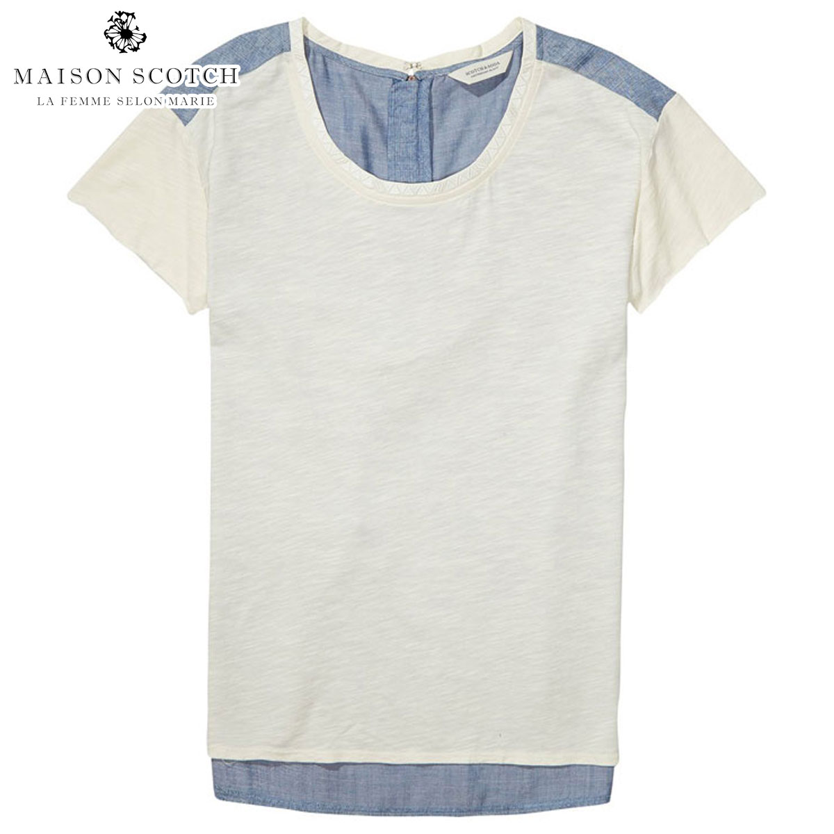 メゾンスコッチ MAISON SCOTCH 定まり売りわたす店 レディース 半袖プルオーバー T-SHIRT WITH WOVEN BACK 134871 17 COMBO A D00S15 父の日 差し上げ物 ラッピング