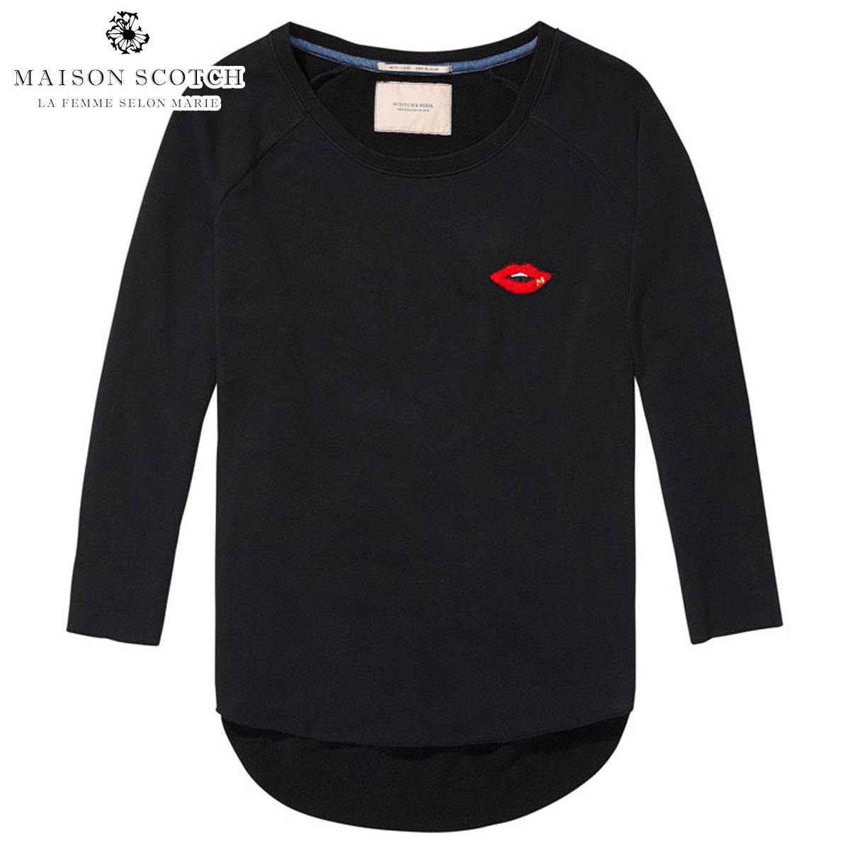 メゾンスコッチ MAISON SCOTCH 定まり売りわたす店 レディース 七分袖プルオーバー UNEVEN HEM SWEATER 134822 8 BLACK D00S15 父の日 差し上げ物 ラッピング