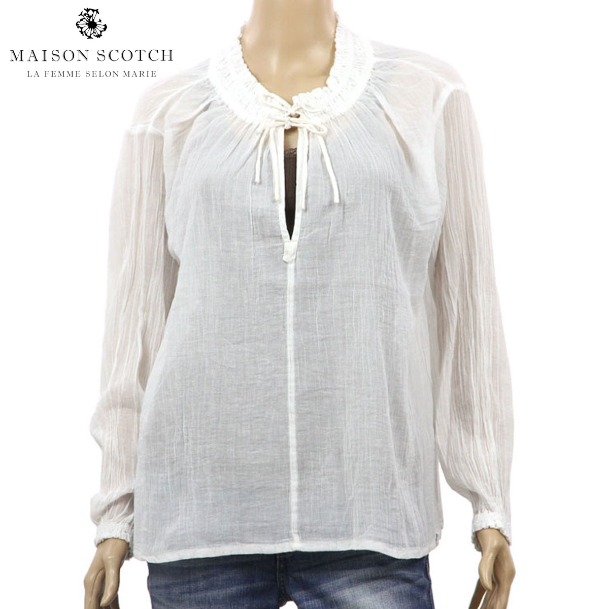メゾンスコッチ レディース プルオーバー ロンT 定まり売りわたす店 MAISON SCOTCH 長袖プルオーバー HOME ALONE COTTON VOILE TOP 134910 1 DENIM W D00S15 父の日 差し上げ物 ラッピング