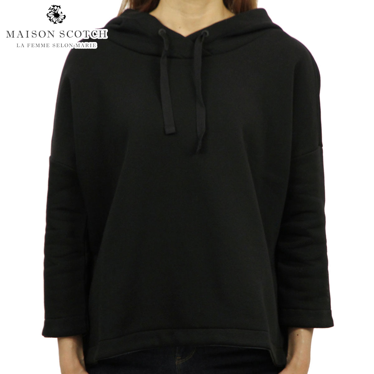 【尖んがり10倍 6/4 20:00～6/11 1:59】 メゾンスコッチ MAISON SCOTCH 置き目売りわたす店 レディース ティーシャツパーカー CLUB NOMADE HOODIE IN COOL NEW FIT 141432 08 53816 BLACK D 父の日 差し上げ物 ラッピング
