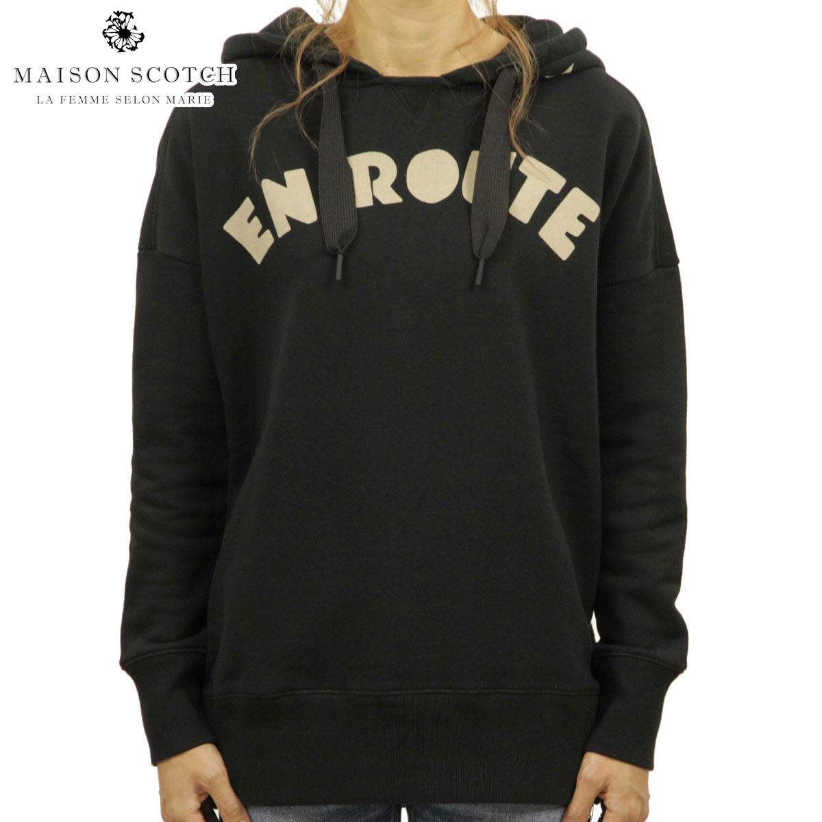 20%OFFセール 【販売期間 4/14 20:00～4/17 9:59】 メゾンスコッチ MAISON SCOTCH 正規販売店 レディース プルオーバーパーカー OVERSIZED HOODY WITH VARIOUS ARTWORKS 144580 08 63801 BLACK D