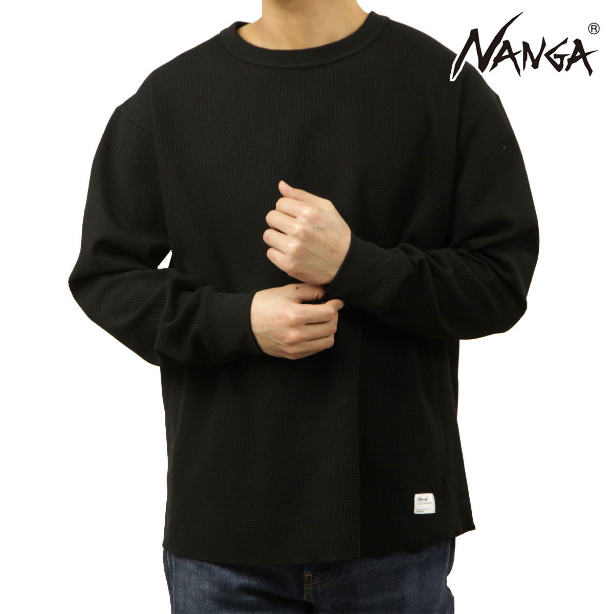 ナンガ メンズ 長袖Tシャツ 正規販売店 NANGA エアフレックス ワッフル生地 ロンT AIRFLEX WAFFLE LONG SLEEVE TEE BLK BLACK N2600-1M052A