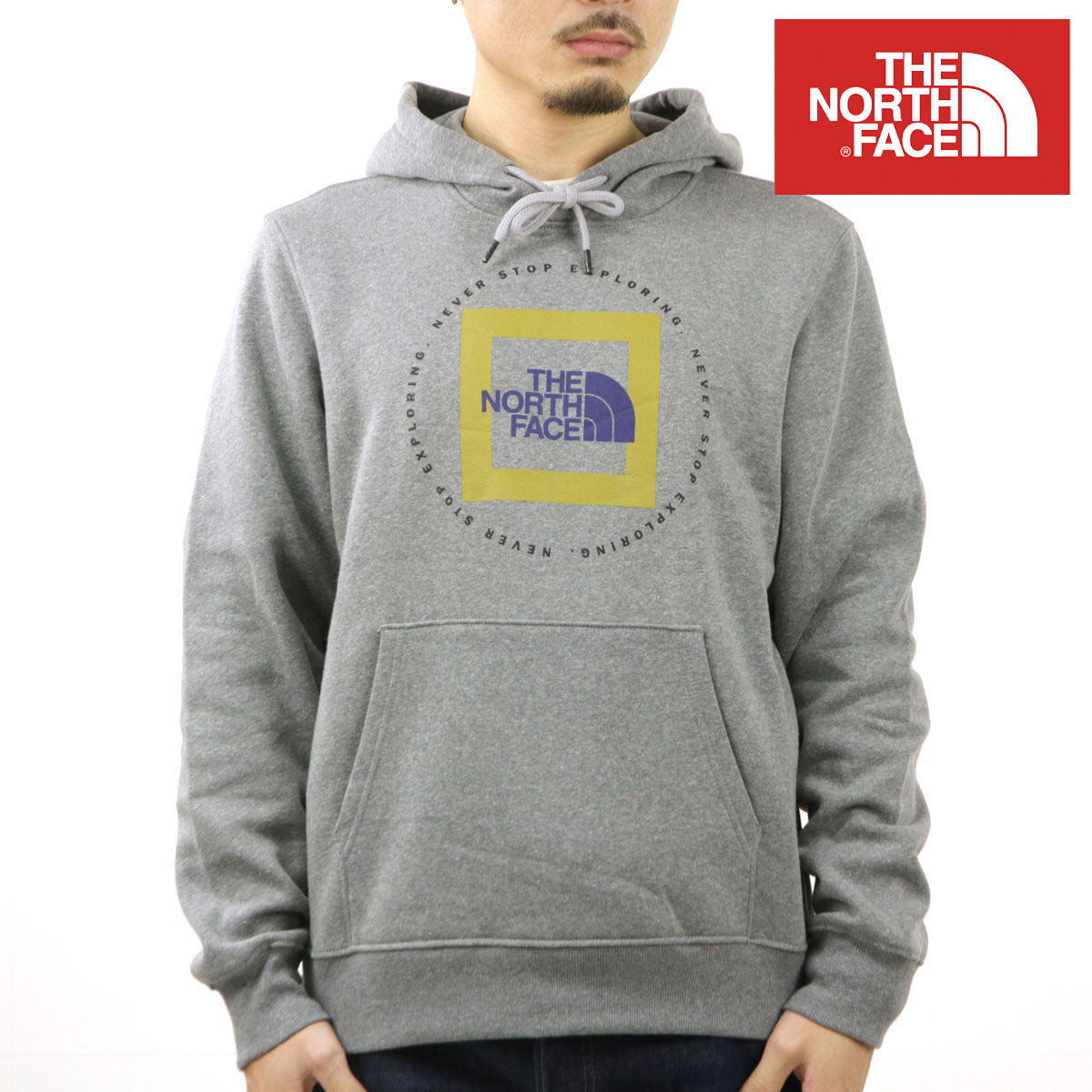 【ポイント10倍 7/19 20:00~7/26 1:59】 ノースフェイス メンズ パーカー 正規品 THE NORTH FACE ロゴ プルオーバー フーディー 海外限定 GEO NSE PULLOVER HOODIE NF0A7UO7 85C TNF MEDIUM GREY HEATHER / MINERAL GOLD|ブランド品セレクトショップ MIXON