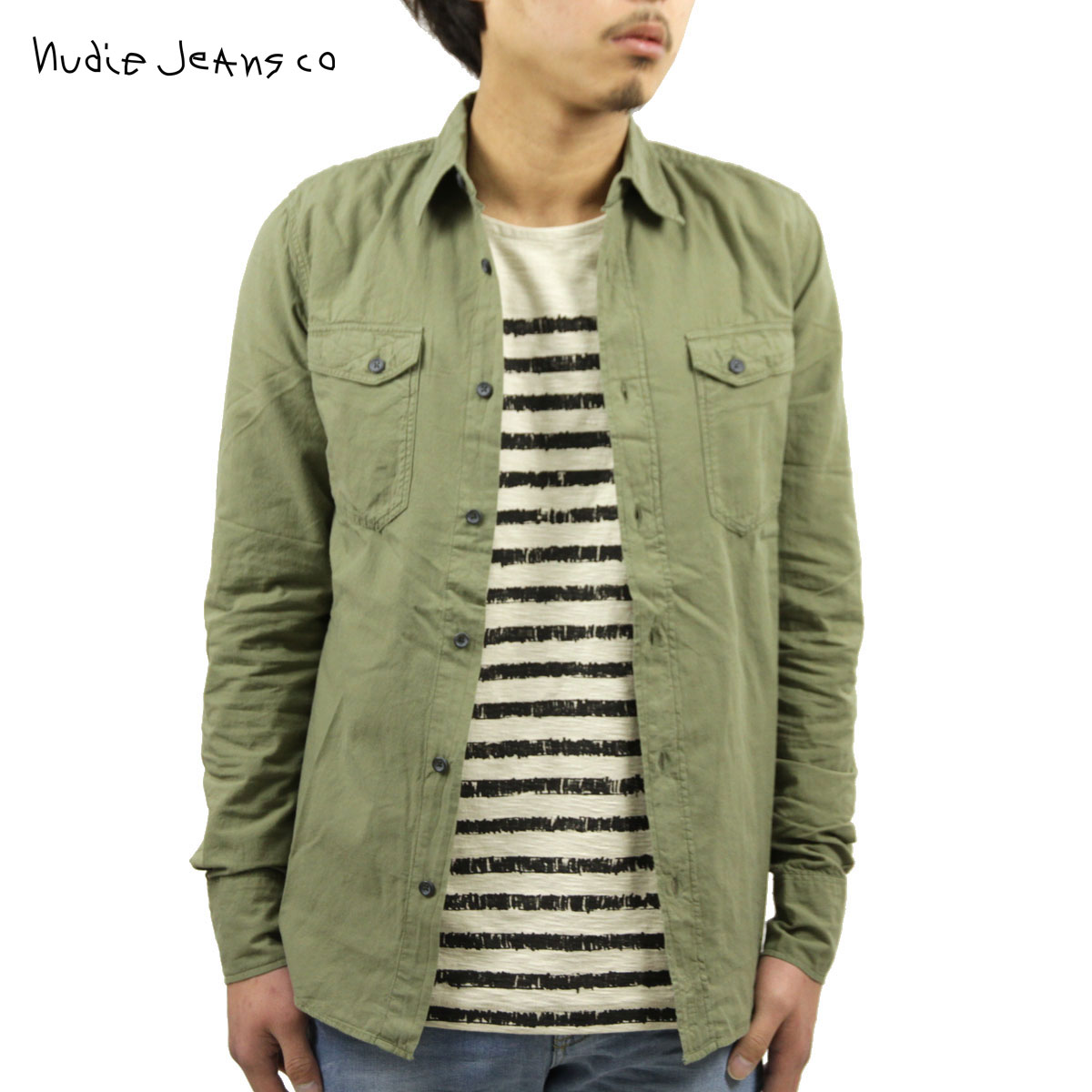 【ポイント10倍 4/14 20:00～4/17 9:59】 ヌーディージーンズ シャツ メンズ 正規販売店 Nudie Jeans 長袖シャツ Gunnar Olive 140405 D00S15