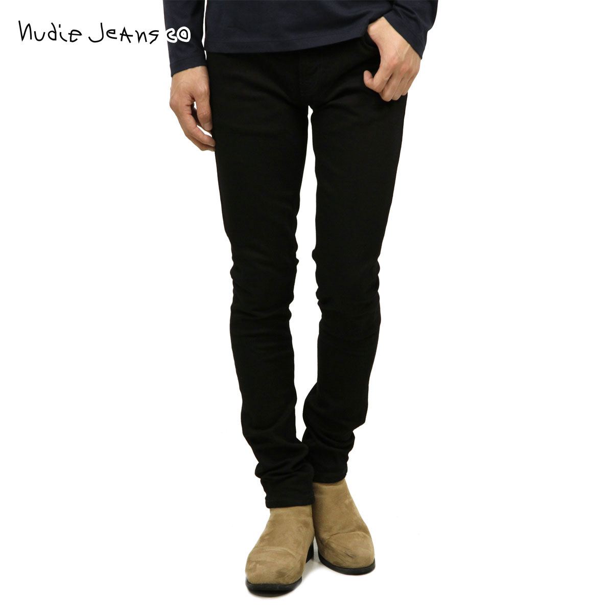 ヌーディージーンズ デニム メンズ 定め事売りわたす店 Nudie Jeans ジーパン スキニーリンSKINNY LIN 992 1115390 DENIM JEANS BLACK BLACK 父の日 差し上げ物 ラッピング