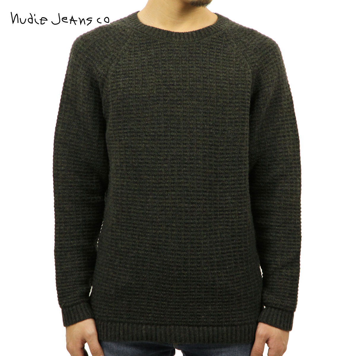 ヌーディージーンズ スウェーター メンズ 置き目売りわたす店 Nudie Jeans HANS STRUCTURE KNIT SWEATER 150327 6002 GREEN/GREYMELANGE 父の日 差し上げ物 ラッピング