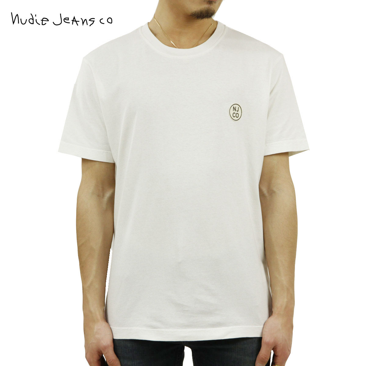 ヌーディージーンズ Tシャツ メンズ 正規販売店 Nudie Jeans 半袖Tシャツ 無地 UNO NJCO CIRCLE CREW TEE CHALK WHITE W47 131680