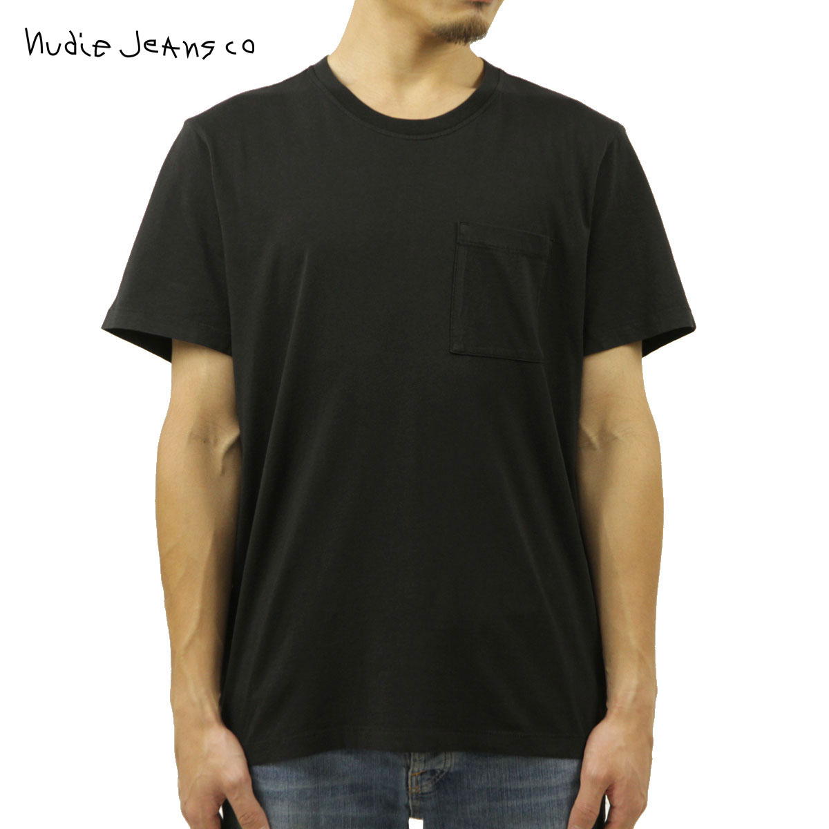 ヌーディージーンズ ポケT メンズ 正規販売店 Nudie Jeans 半袖Tシャツ 無地 ポケットTシャツ ROY CREW NECK ONE POCKET TEE BLACK B01 131687
