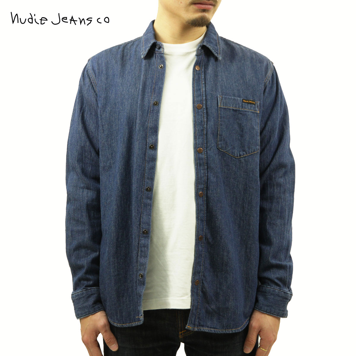 ヌーディージーンズ シャンブレーシャツ メンズ 正規販売店 Nudie Jeans 長袖 ボタンダウン カジュアルシャツ ALBERT CHAMBRAY SHIRT 140682 B26 DENIM