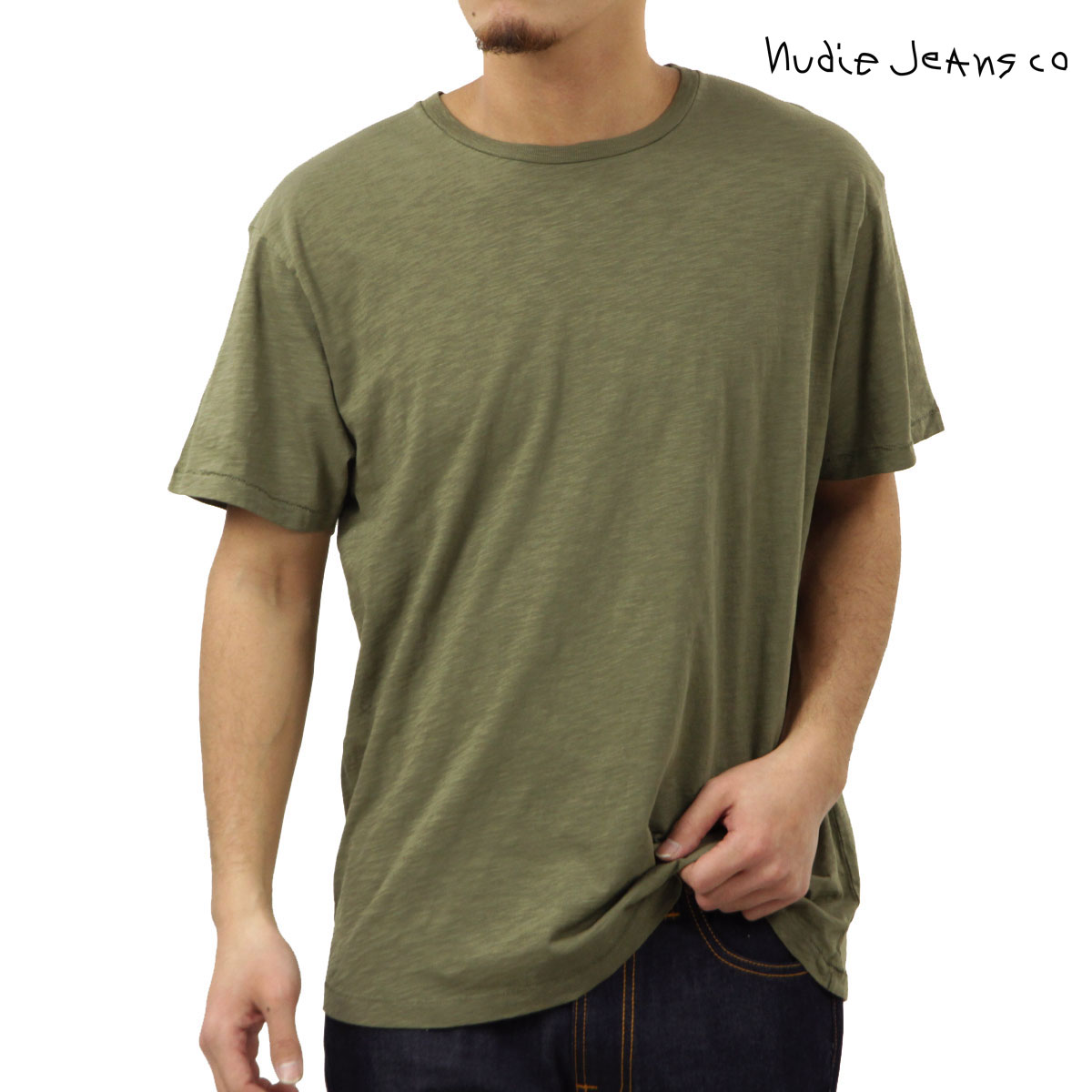 ヌーディージーンズ メンズ 半袖Tシャツ 正規販売店 Nudie Jeans クルーネック シンプル 無地 ROFFE CREW NECK SLUB TEE PALE OLIVE G46 131855