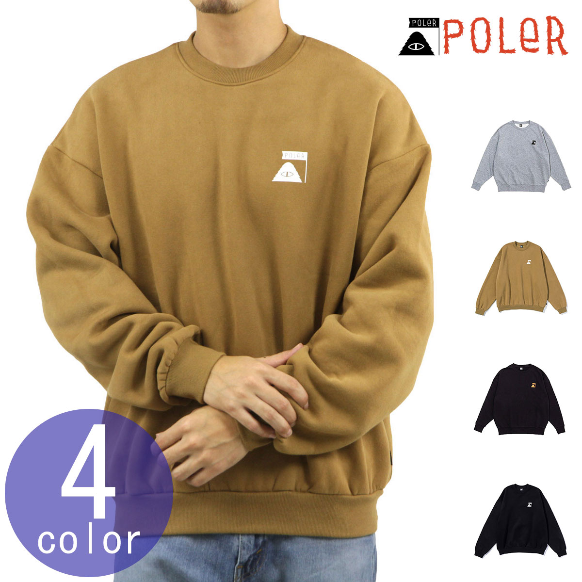 ポーラー メンズ スウェット 正規販売店 POLER クルーネック ロゴ トレーナー SUMMIT CREW FLEECE