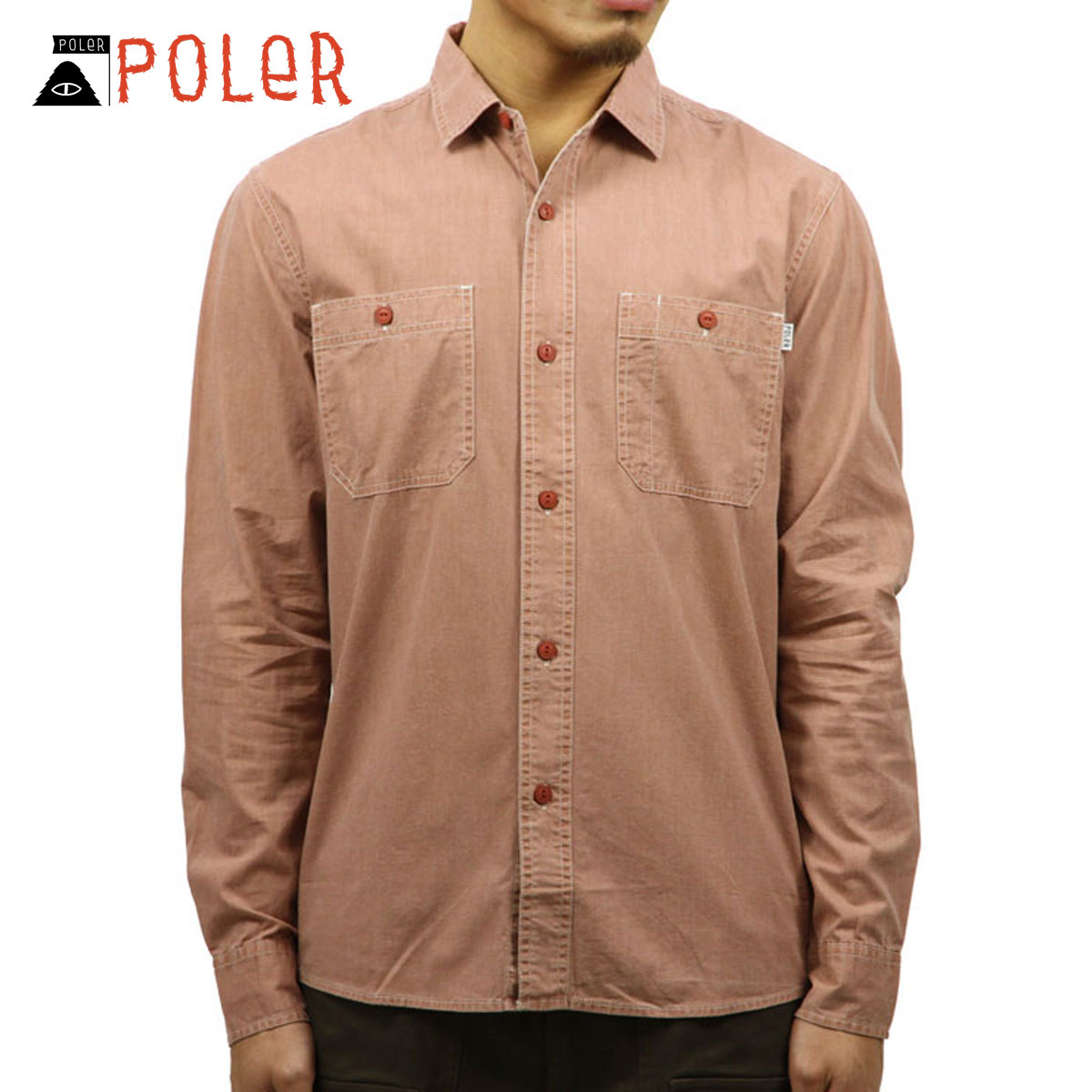 ポーラー シャツ メンズ 正規販売店 POLER 長袖シャツ WASHED UP L/S WOVEN 717106-PNK DUSTY PINK D00S15