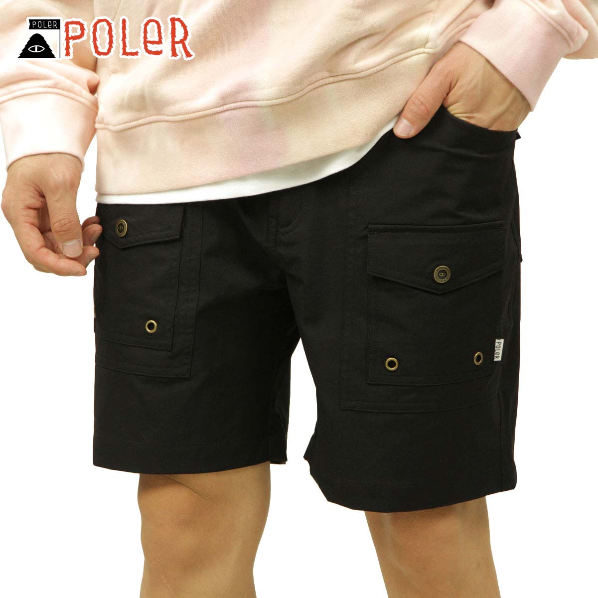 15%OFFクーポンセール 【利用期間 4/4 20:00～4/10 1:59】 ポーラー ショートパンツ メンズ 正規販売店 POLER ハーフパンツ CAMP SHORT 211APM4001 BLACK